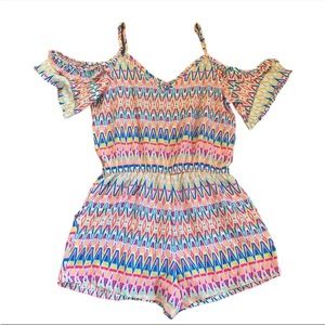 Arizona Jean Co Neon Aztec Geometric Print Cold Shoulder Romper Festival Medium